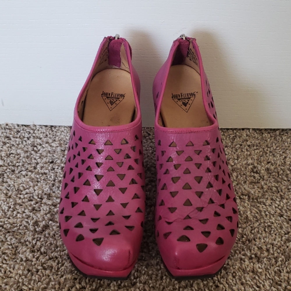 John Fluevog Pink Heels Shoes Curved Heel